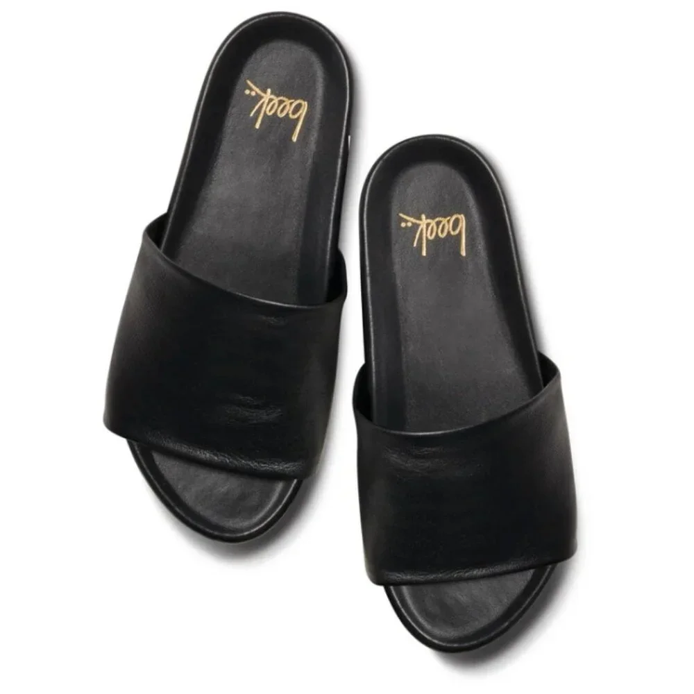 BEEK ALBATROSS REAL LEATHER PLATFORM FLATFORM SLIDES w/ BONUS INSTEP PADS